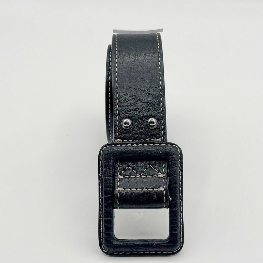 Talbots Womens XS Black Leather Belt Contrast Stitch Leather Wrapped Buckle Stud